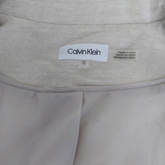 Calvin Klein Beige Linen Blend Blazer With Belt – Size 12 - Picture 10 of 14